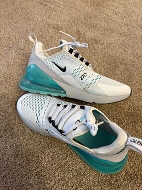 Nike White and Teal Air Max 270 Sneakers
